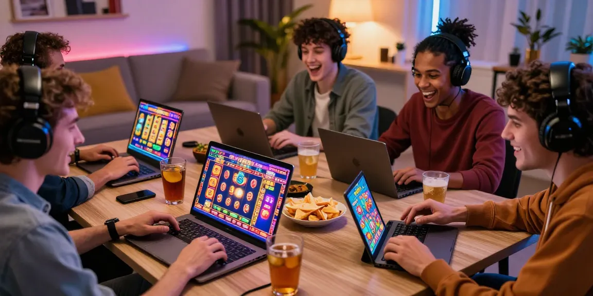 Excited players engaging in situs judi slot games online with vibrant graphics and cozy atmosphere.