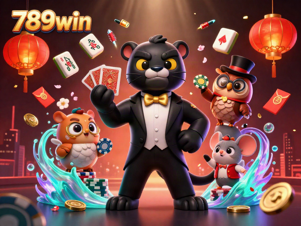 Experience the excitement at 789win with stylish characters and vibrant casino elements in a dazzling 3D scene.