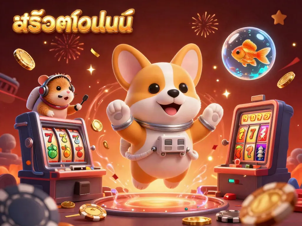 Spin the slot reels with excitement in this colorful 3D casino illustration showcasing สล็อตออนไลน์ action!