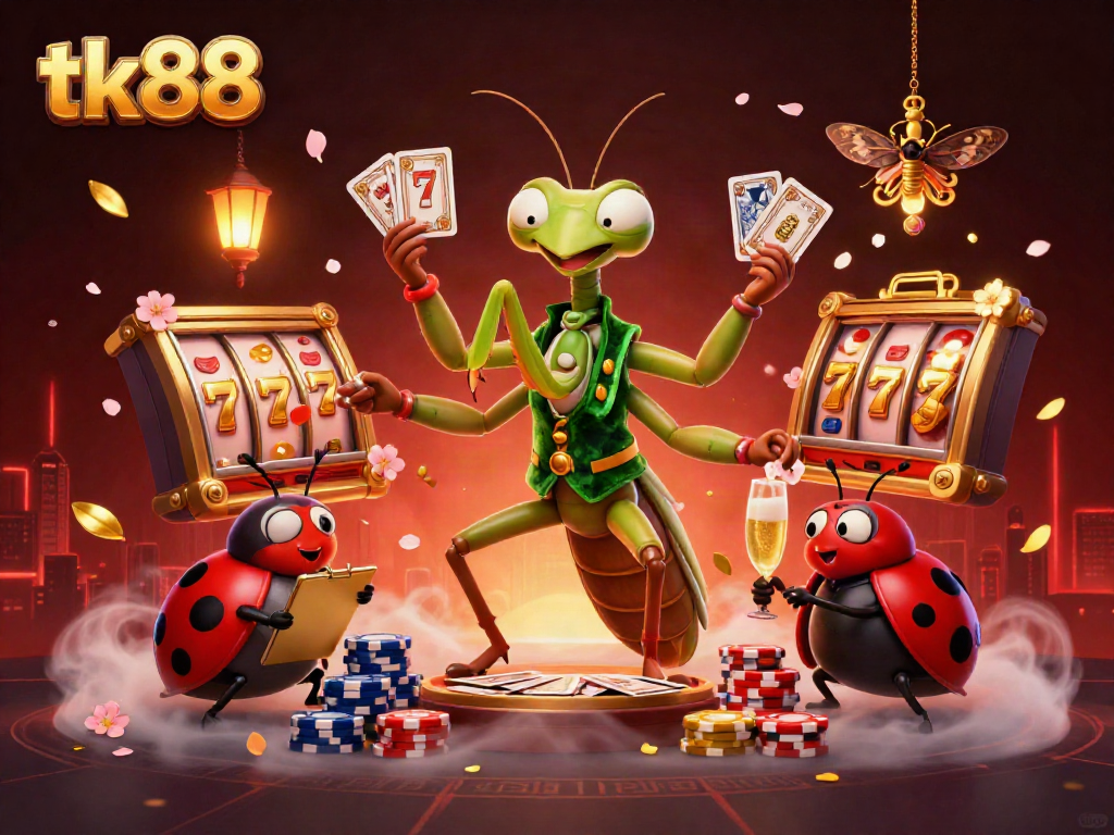 Experience excitement at TK88 with a vibrant 3D casino scene featuring our iconic characters.