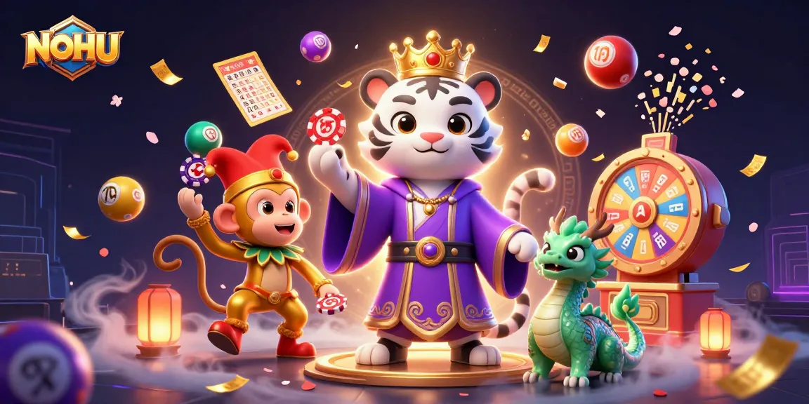 Experience the thrilling world of NOHU with vibrant lottery balls and an energetic circus atmosphere.