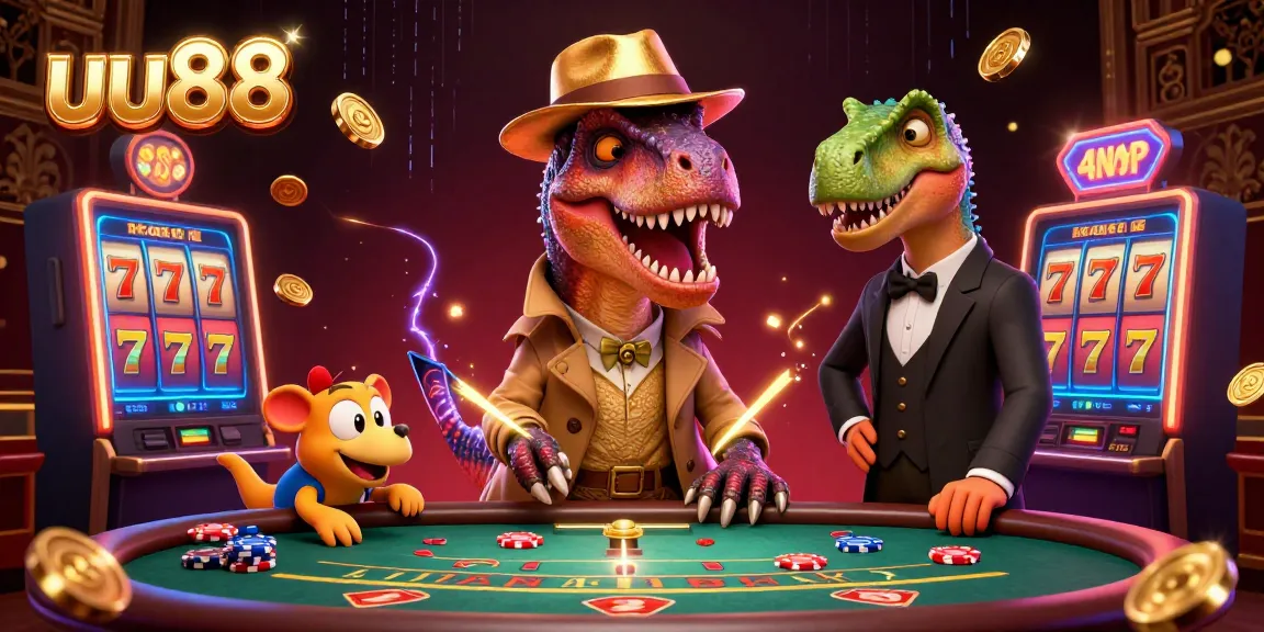 Experience thrilling gameplay at uu88 with imaginative characters engage in dynamic gambling action surrounded by vivid casino elements.