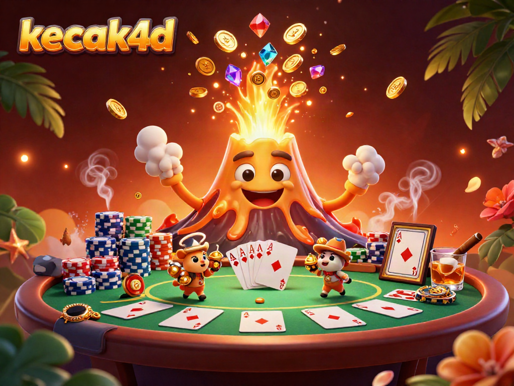 Join the thrilling action at kecak4d with vibrant poker and treasure elements in this dynamic illustration.