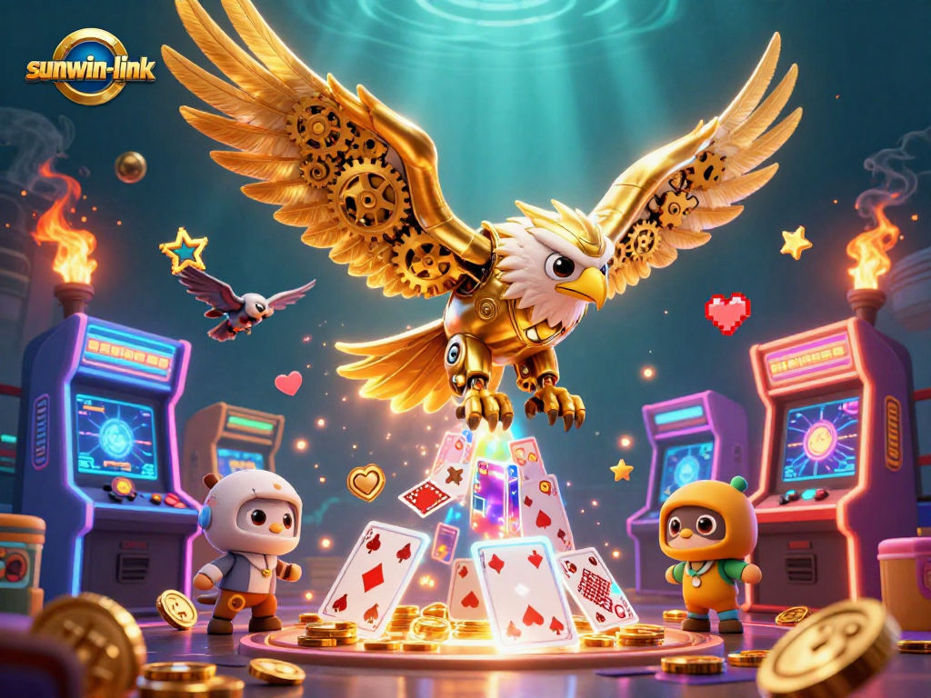 Experience the thrill of gambling with sunwin-link as eagle dives through holographic cards.