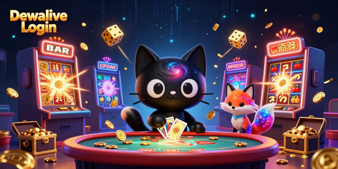 Experience exciting gameplay at Dewalive Login with a cosmic cat and nebula fox surrounded by casino jackpots.