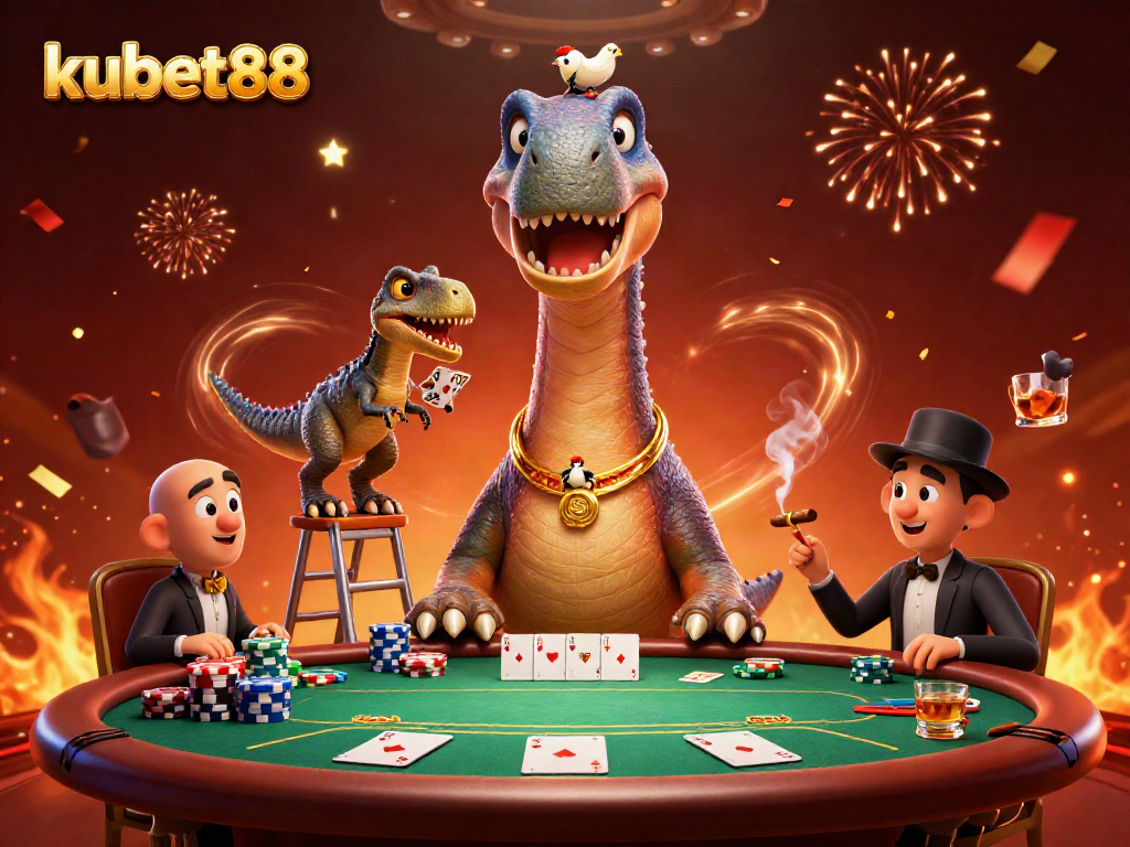 Experience thrilling poker action with kubet88 as a brontosaurus surveys the game.