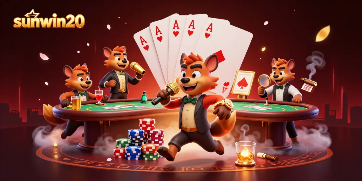 Engage in thrilling casino action with sunwin20, featuring hyenas in a vibrant casino scene.