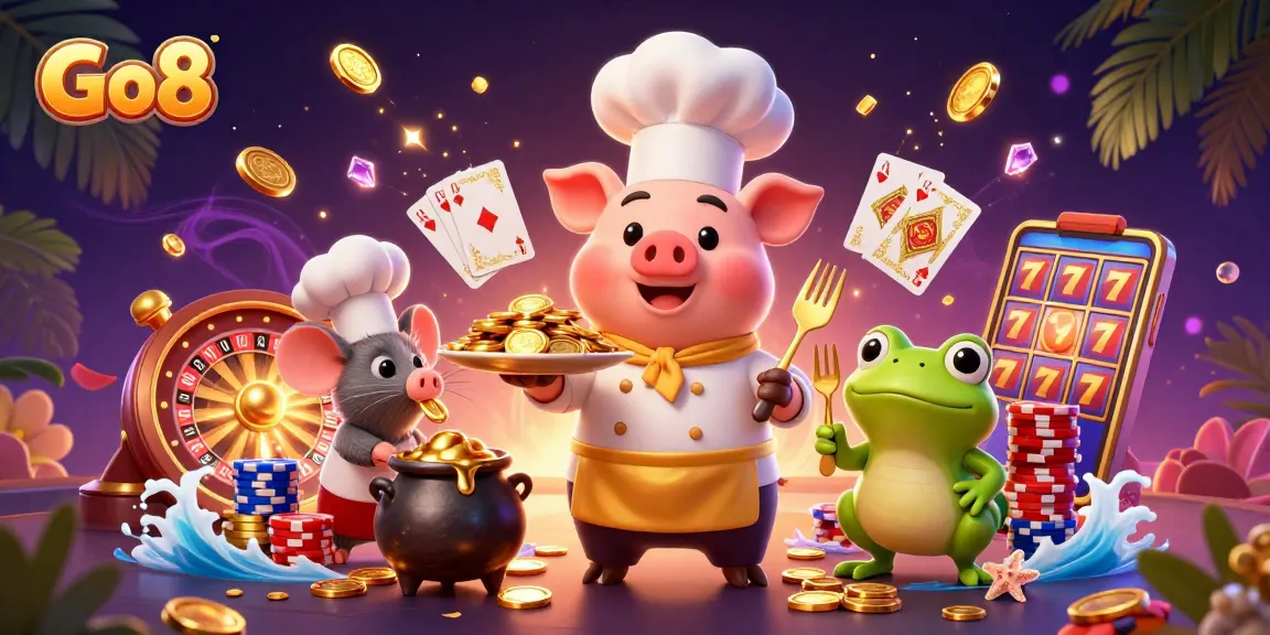 Go8's unique online casino experience showcased with vibrant characters and dynamic gaming elements.