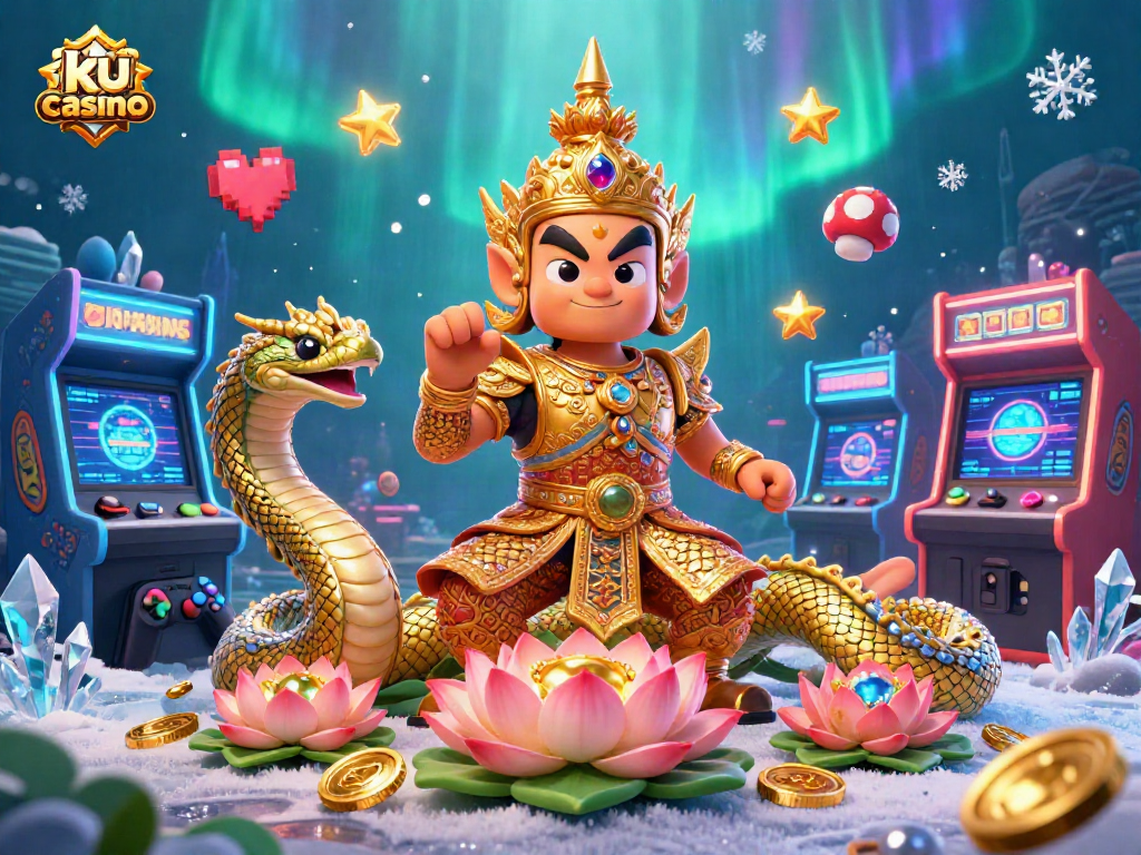 Experience the excitement of ku casino with vibrant characters, glimmering gems, and arcade-style gaming elements.
