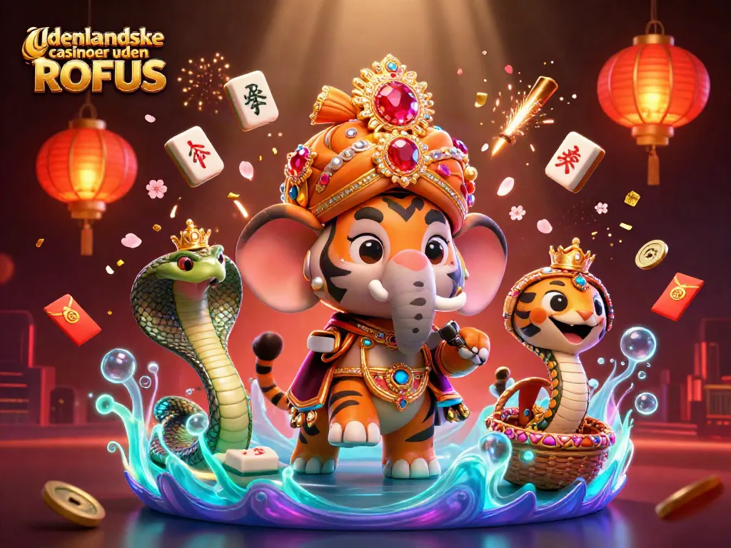 Engage in thrilling gaming with udenlandske casinoer uden ROFUS in a vibrant, colorful illustration.