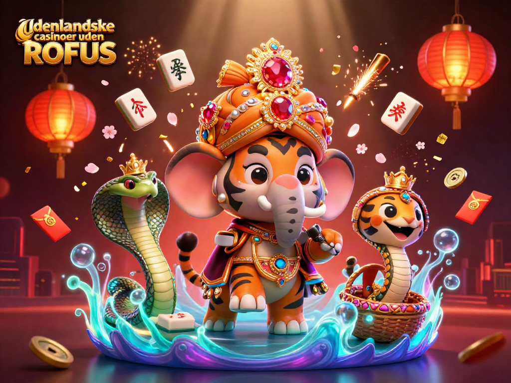 Engage in thrilling gaming with udenlandske casinoer uden ROFUS in a vibrant, colorful illustration.
