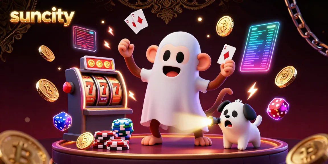 Experience the thrill of suncity with a playful poltergeist monkey juggling casino treasures.