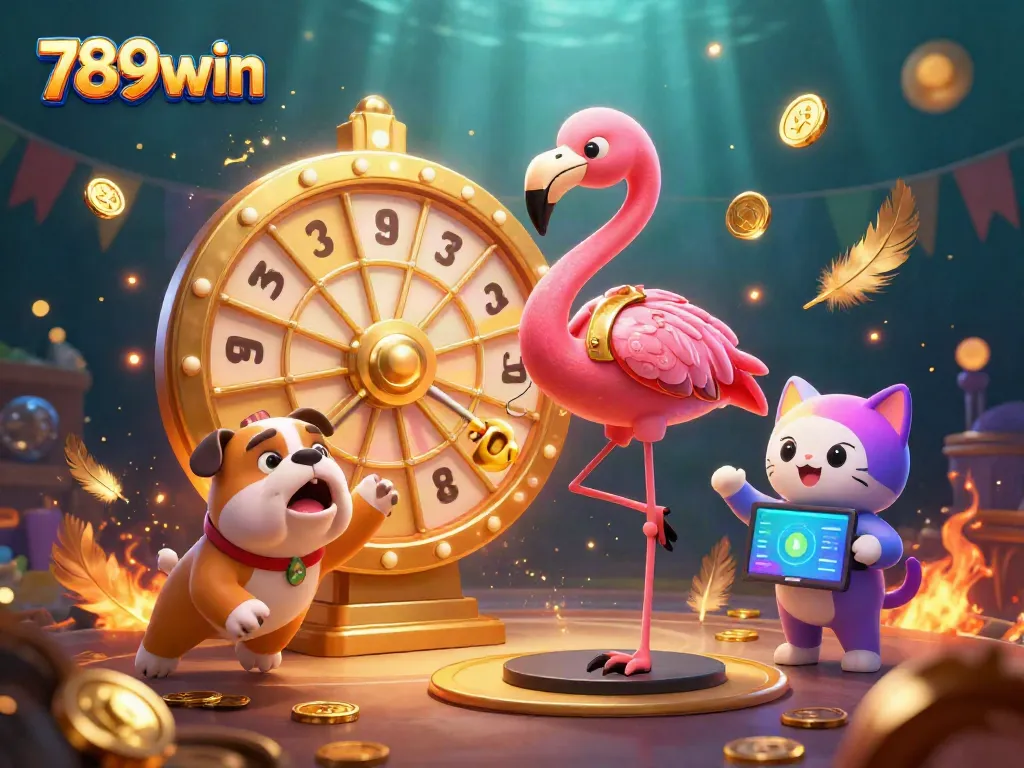 Experience the excitement of 789win with a lively game show scene full of prizes and vibrant characters.