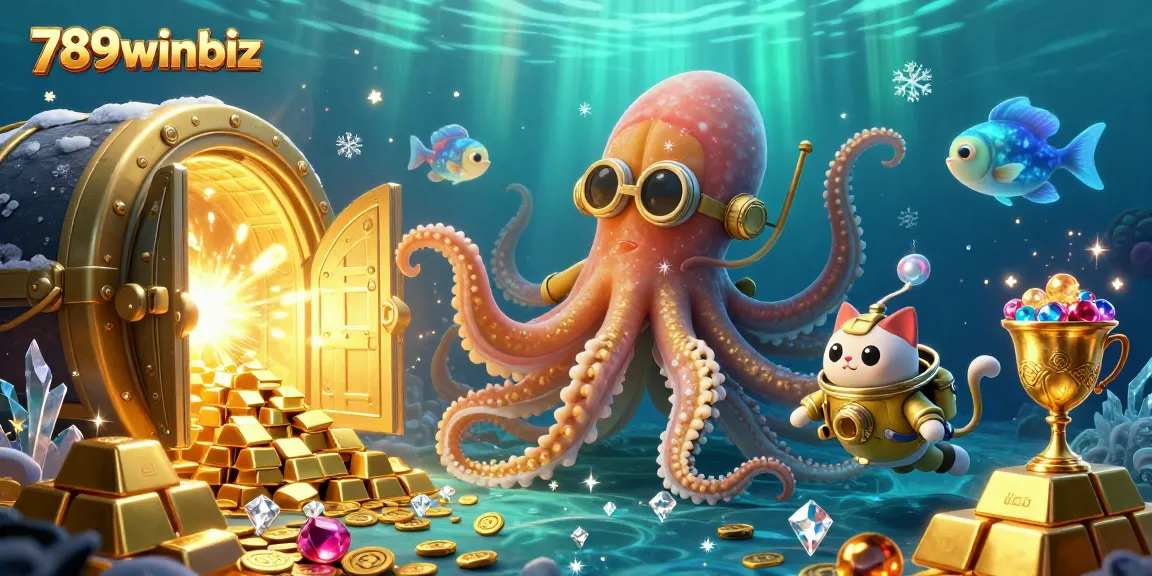 Engage with the thrilling treasures of 789winbiz amidst a fantastical ocean scene of vibrant colors and rich casino elements.
