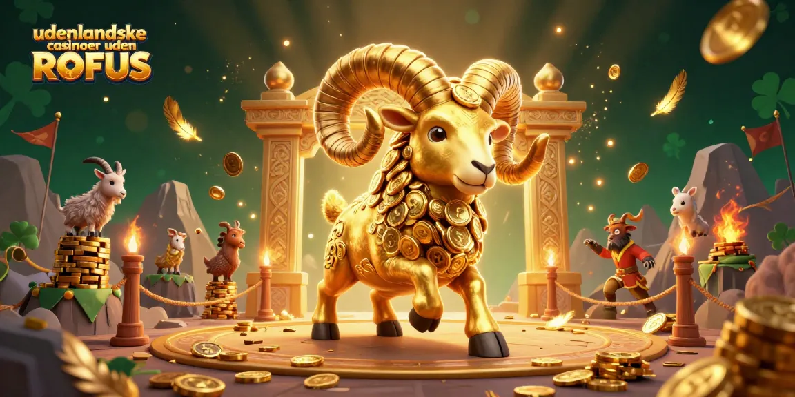 Experience excitement at udenlandske casinoer uden ROFUS with golden ram charging through a vibrant casino-themed scene.