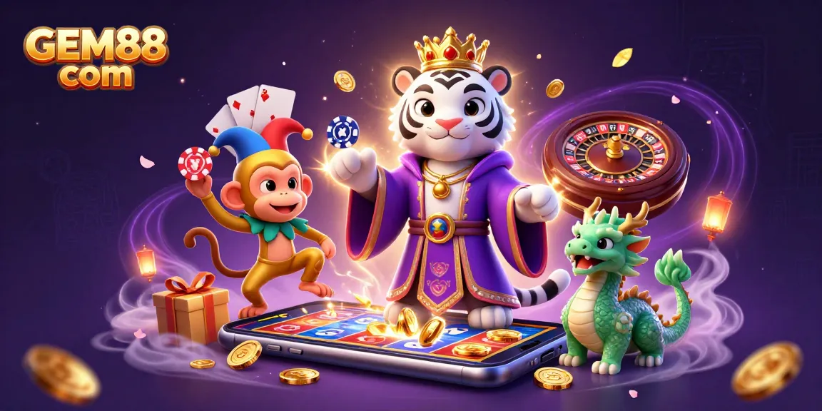 Experience thrilling wins with GEM88 com in an action-packed casino scene featuring vibrant games.
