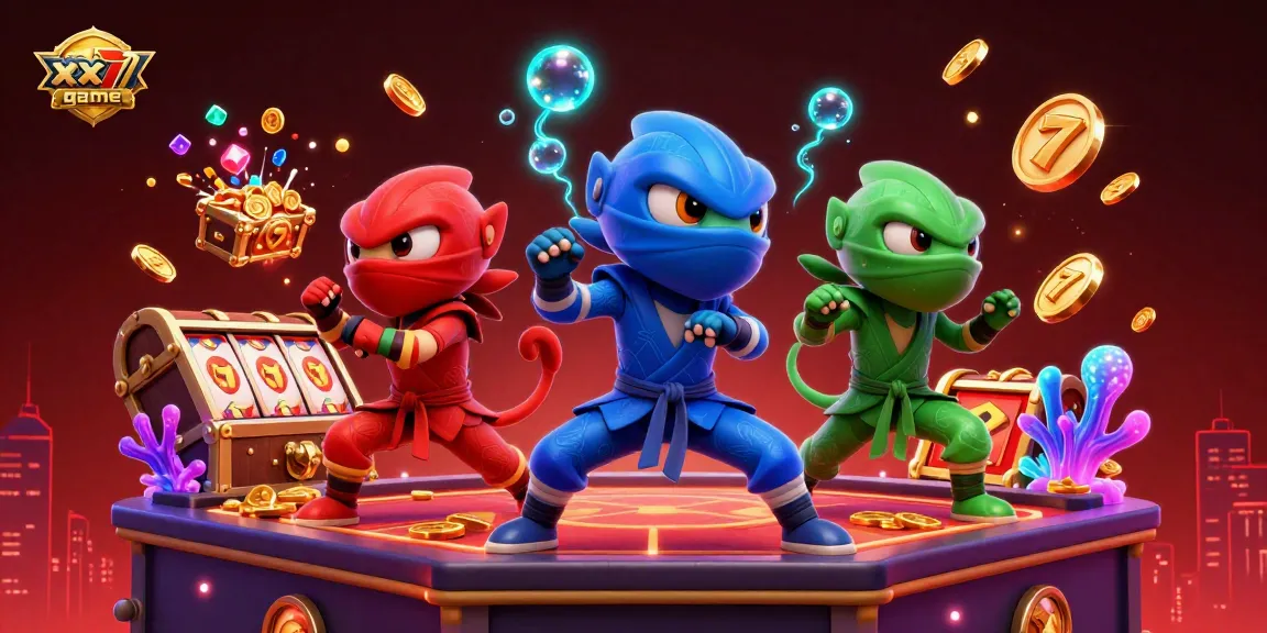 Experience the action of the xx7 game with ninja chameleons and casino-themed elements in vibrant detail.