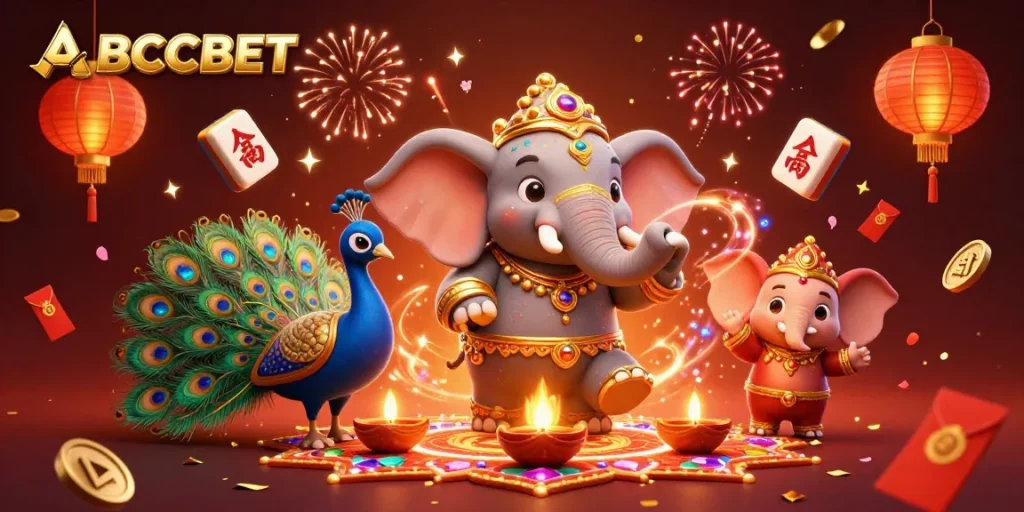 Bet on exciting games at ABCBET featuring vibrant celebrations and engaging gambling elements.