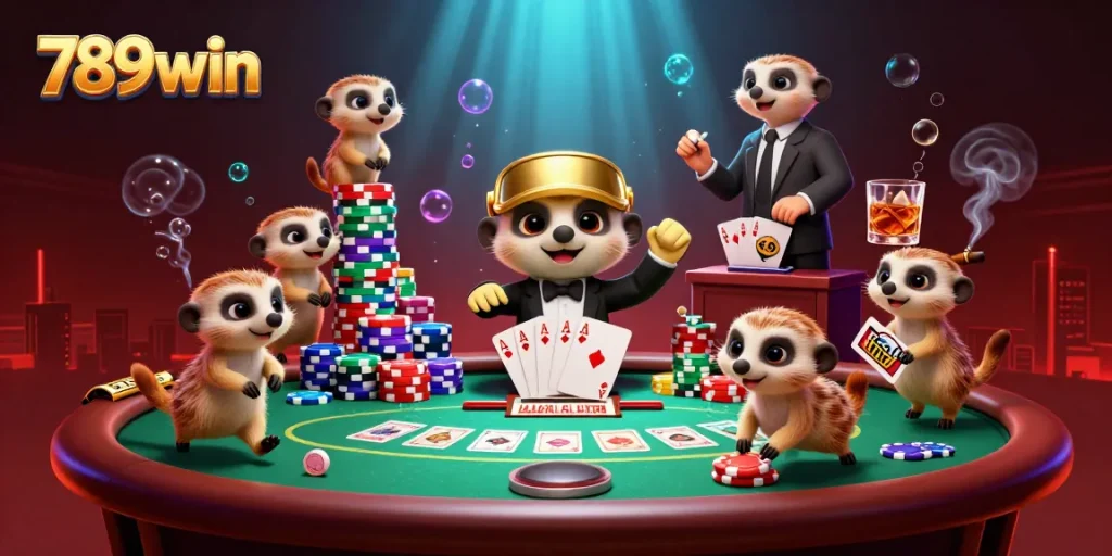 Experience thrilling gameplay at 789win's vibrant casino with lively meerkat dealers.