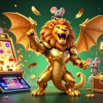 Experience the excitement of lu88 and its vibrant casino games with this dynamic 3D illustration featuring a roaring chimera and jackpot elements.