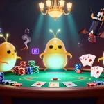Giocatori illuminano il casino non AAMS con i loro tassi bioluminescenti, immersi in un'atmosfera vivace e avventurosa.