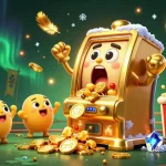HT368 slot machine celebrates a jackpot, amid cheers and golden coins in a vibrant casino scene.