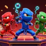 Experience the action of the xx7 game with ninja chameleons and casino-themed elements in vibrant detail.
