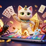 Experience thrilling gaming with sunwin, featuring a fun Egyptian mummy cat in a vibrant casino.