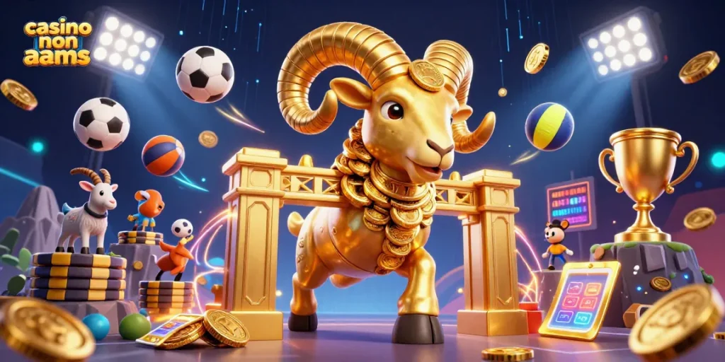 Giocatori entusiasti al casino non AAMS con premi e simboli fortunati in un'illustrazione dinamica.