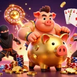 Actionner un blackjack en ligne avec des personnages colorés et des éléments de casino mis en avant pour un plaisir de jeu.