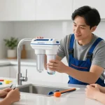 AQUA CREST 7027S Faucet Water Filter installed by trusted local plumber in a modern kitchen setting.