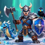 Jouez au casino en ligne avec un loup viking, un dragon et des machines à sous colorées.