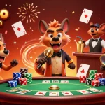 Experience the lively Caswino Casino Login scene with hyena characters leading a fun-filled comedy casino atmosphere.