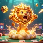 Migliori app poker per giocare a poker con una panoramica dinamica di elementi di casinò e un leone solare trionfante.