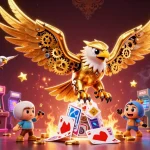 Experience gaming excitement with the cybernetic eagle soaring over holographic cards at 333wintv.