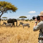NAGA2000 traveler photographing wildlife in Kidepo Valley National Park, showcasing vibrant African landscape.