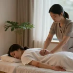 인천출장안마 therapeutic massage in a tranquil room with calming decor and natural light.
