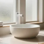 Ablution wash basin in a serene prayer space, featuring soft lighting and elegant design elements that enhance the cleansing experience.