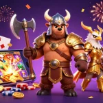 Engage with gg88's thrilling gaming experience featuring a Viking bear, Valkyrie eagle, and many casino elements.
